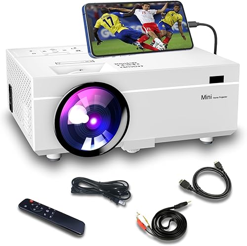 Mini proyector para iPhone, proyector de video compatible con Full HD 1080P, proyector de cine en casa de 9000L compatible con TV Stick HDMI VGA USB