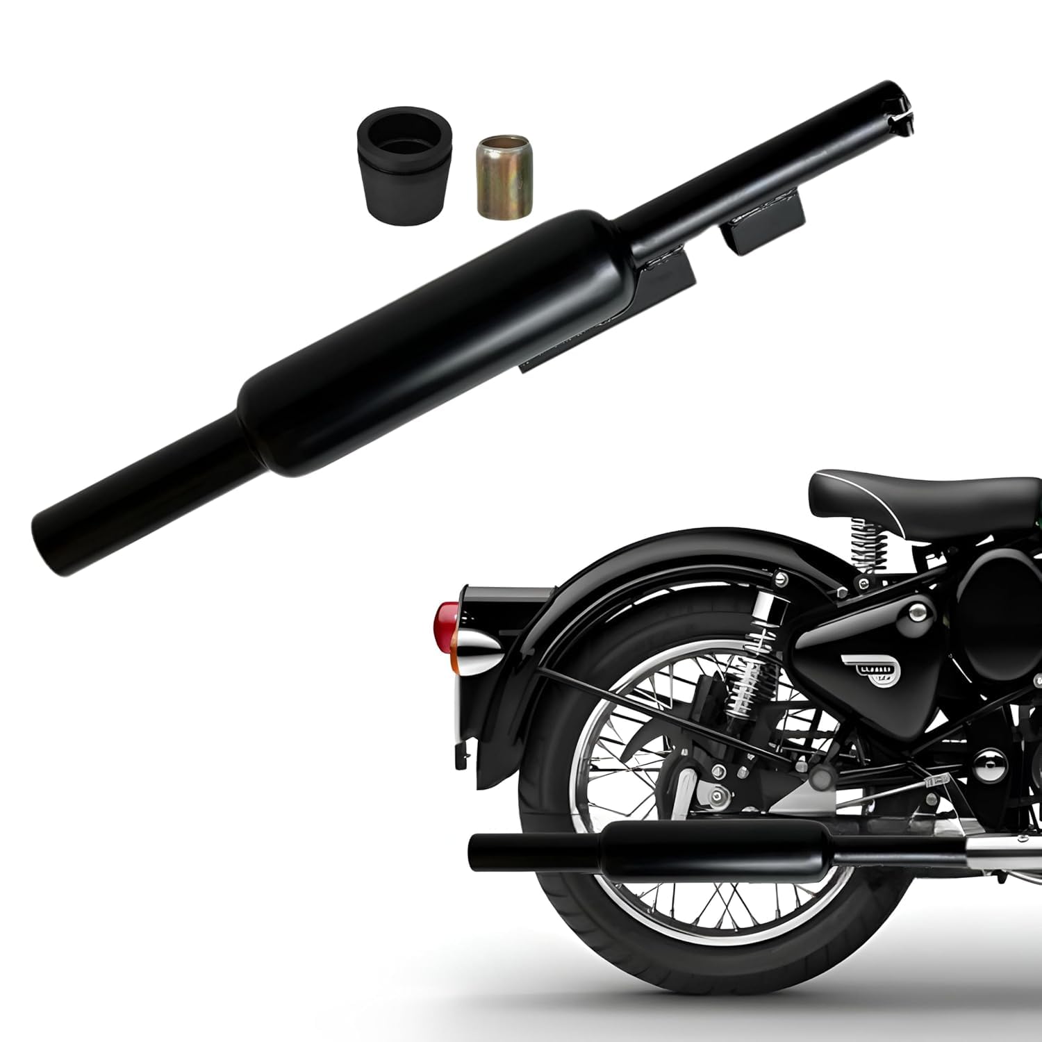 RBP Short Punjab Silencer Free Flow For Loud Sound For Royal Enfield Classic 350-500cc, Electra, Bullet Standard 350-500cc, Thunderbird 350-500cc (Small Mouth, Black)