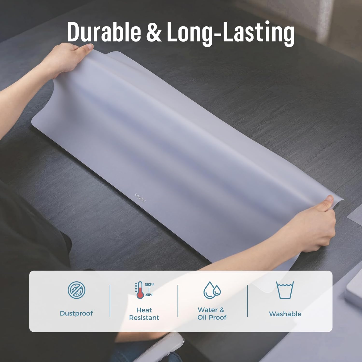 loukin Dry Erase Silicone Desk Mat, 23.6"x13.8" Erasable Desk Pad with Planner, Semi-Transparent Writing Non-Slip Desktop Mat, Heat Resistant & Waterproof Table Protector for Office, Home, School