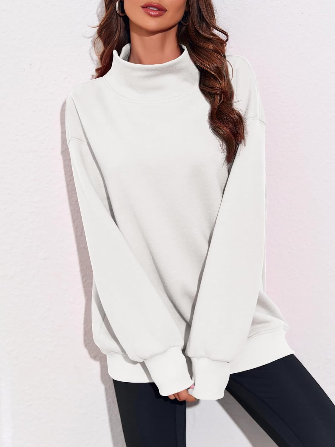 Fisoew Women's Oversized Turtleneck Sweatshirt Long Sleeve Pullover Casual Tops - Image 5