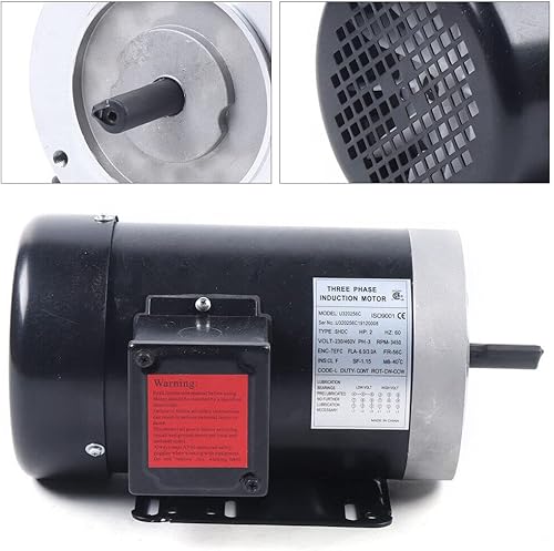 Miniatura 3 de Motor del compresor de aire, Motor eléctrico de 2 hp, 3 fases 3450rpm TEFC Motor eléctrico de CA, Motor de eje largo, 208-230460 Voltios 58 "Eje