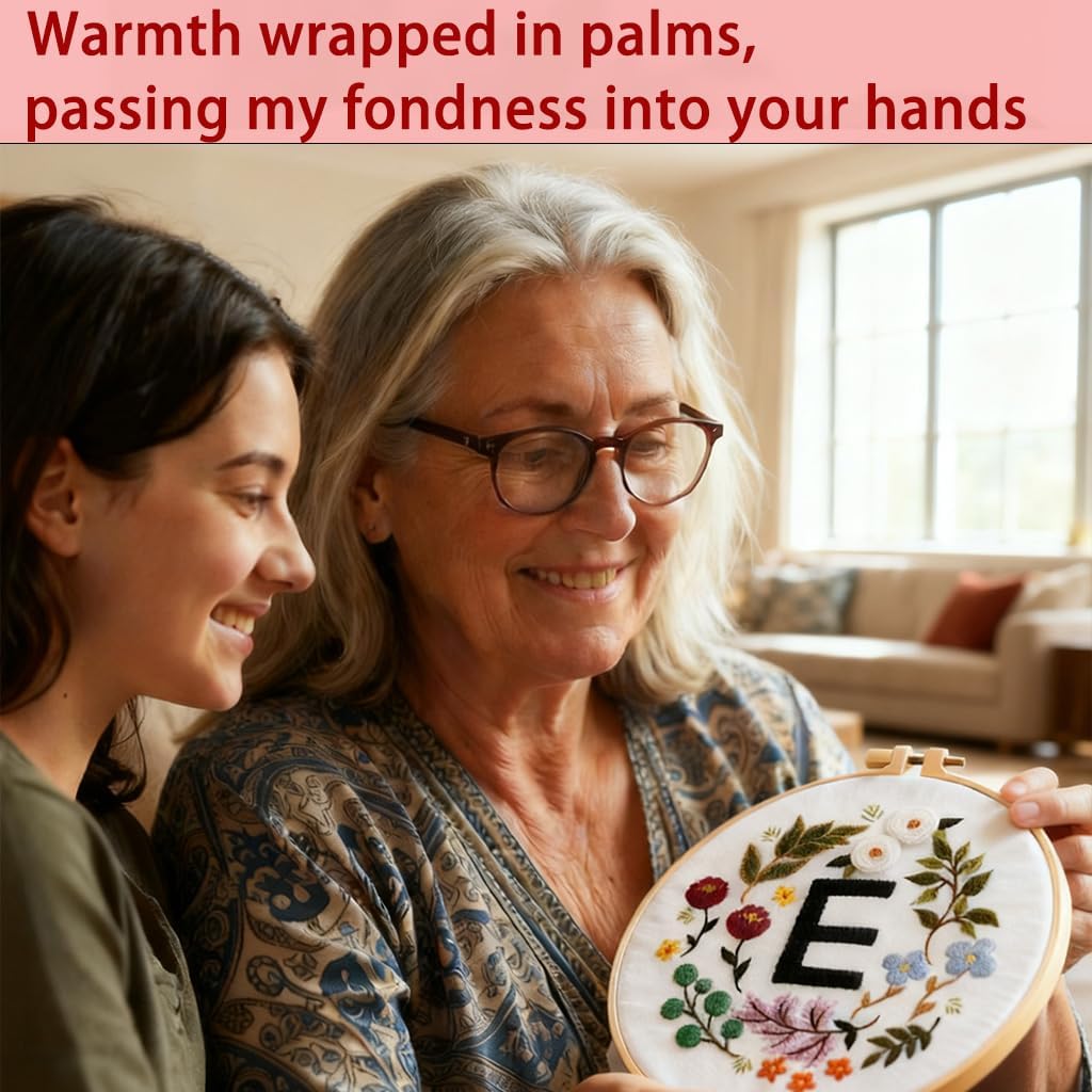 Vereela Embroidery Kit for Beginners - 4 Pack Cross Stitch Kits with Stamped Flower and Letter Patterns (Love), Hoops, Colorful Floss, Tools & Detailed Instructions - Handmade Craft Gift