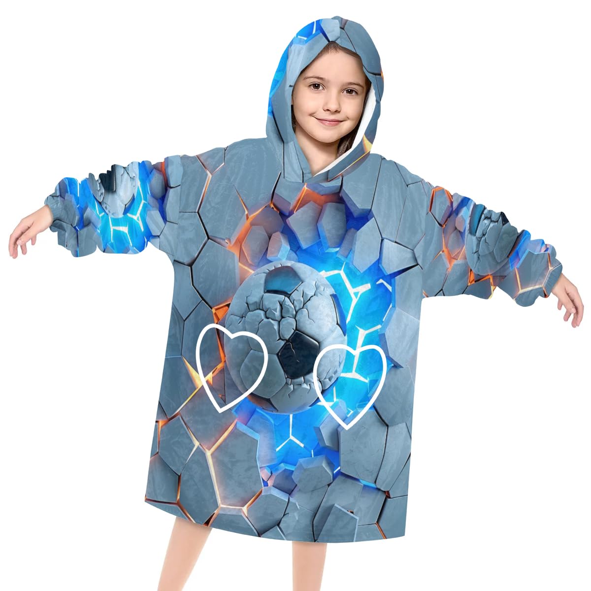 Pardick Wearable Blanket Hoodie for Kids, Retro Football Fleece Sweatshirt Blanket Oversized Blanket Sweatshirt with Pocket Flannel Warm Hooded Blanket 6-10 Year Old Girl Boy Gift, One Size