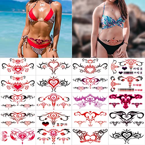 Maripabon Sexy Temporary Tattoos For Women 20 Sheets Large Black Red Navel Tattoo Stickers Stomach Waist Butt Lower Back Naughty Tattoos For Ladies Girls #TOP11