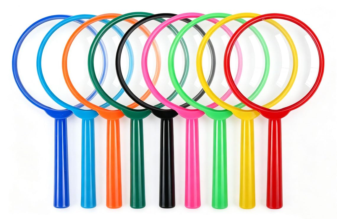 9 Pcs Handheld Magnifying Glasses Set, 5X Colorful Mini Magnifying Glass