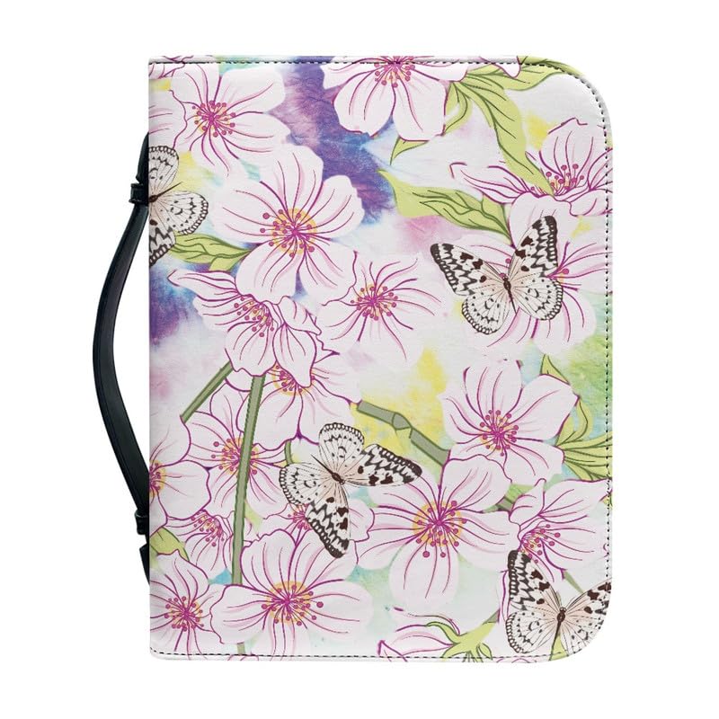 Kuiaobaty Flower Butterfly Zipper Book Cover with Bookmark, Paint Pink Floral Book Carrying Bag for Study,Bible Book, Christian Gifts — image 1