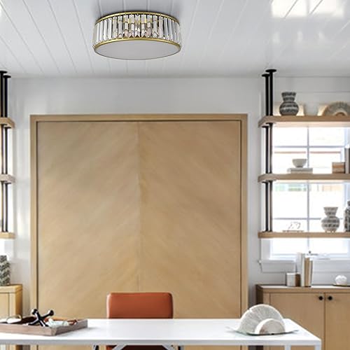 Miniatura 4 de Lámpara de techo de cristal de montaje empotrado dorada, moderna pantalla de tambor de 4 luces, iluminación de techo de cristal para sala de estar,