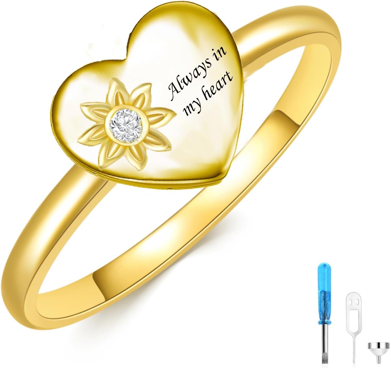 Cremation Urn Ring with Diamond 925 Sterling Silver Personalized Sunflower keepsake Memorial Ashes Ring Urn Ring for Women Cremation Keepsake Jewelry for Ashes