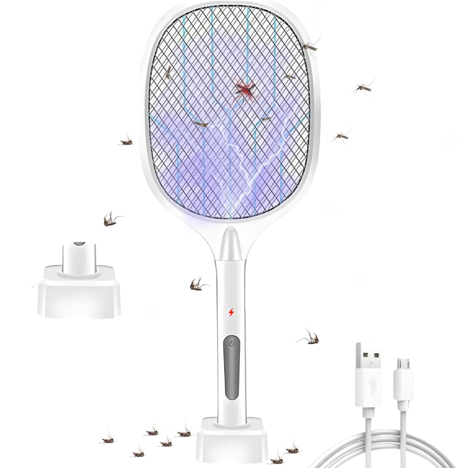 Fly Swatter, Fly Killer Bug Zapper Racket, Home and Outdoor Mosquito Killer with LED Light for Mosquitoes, Flies, Bees