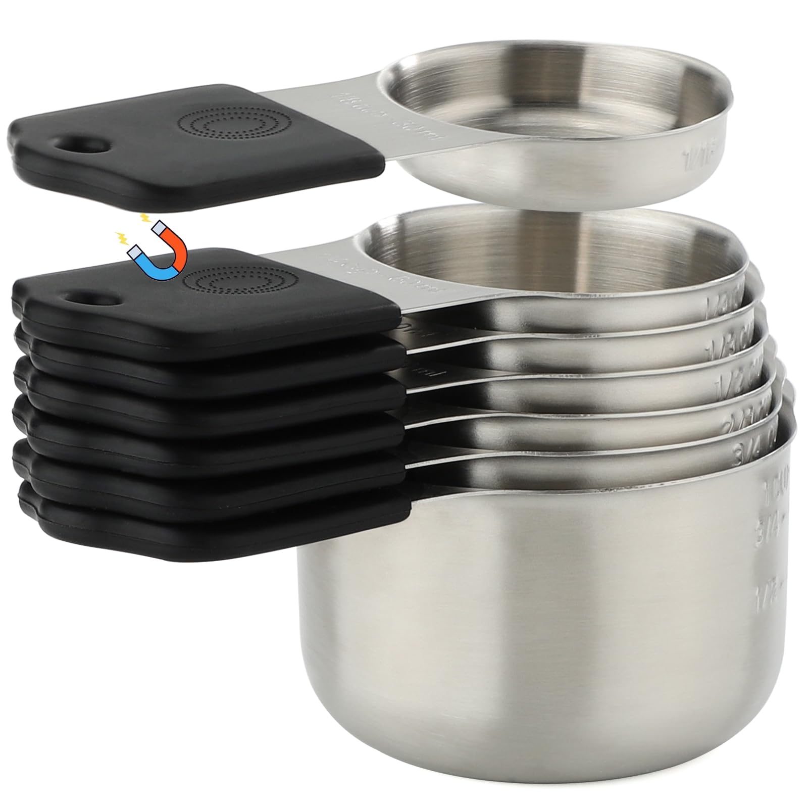 Set di 7 misurini magnetici impilabili, resistenti, in acciaio inox, per misurare ingredienti secchi e liquidi