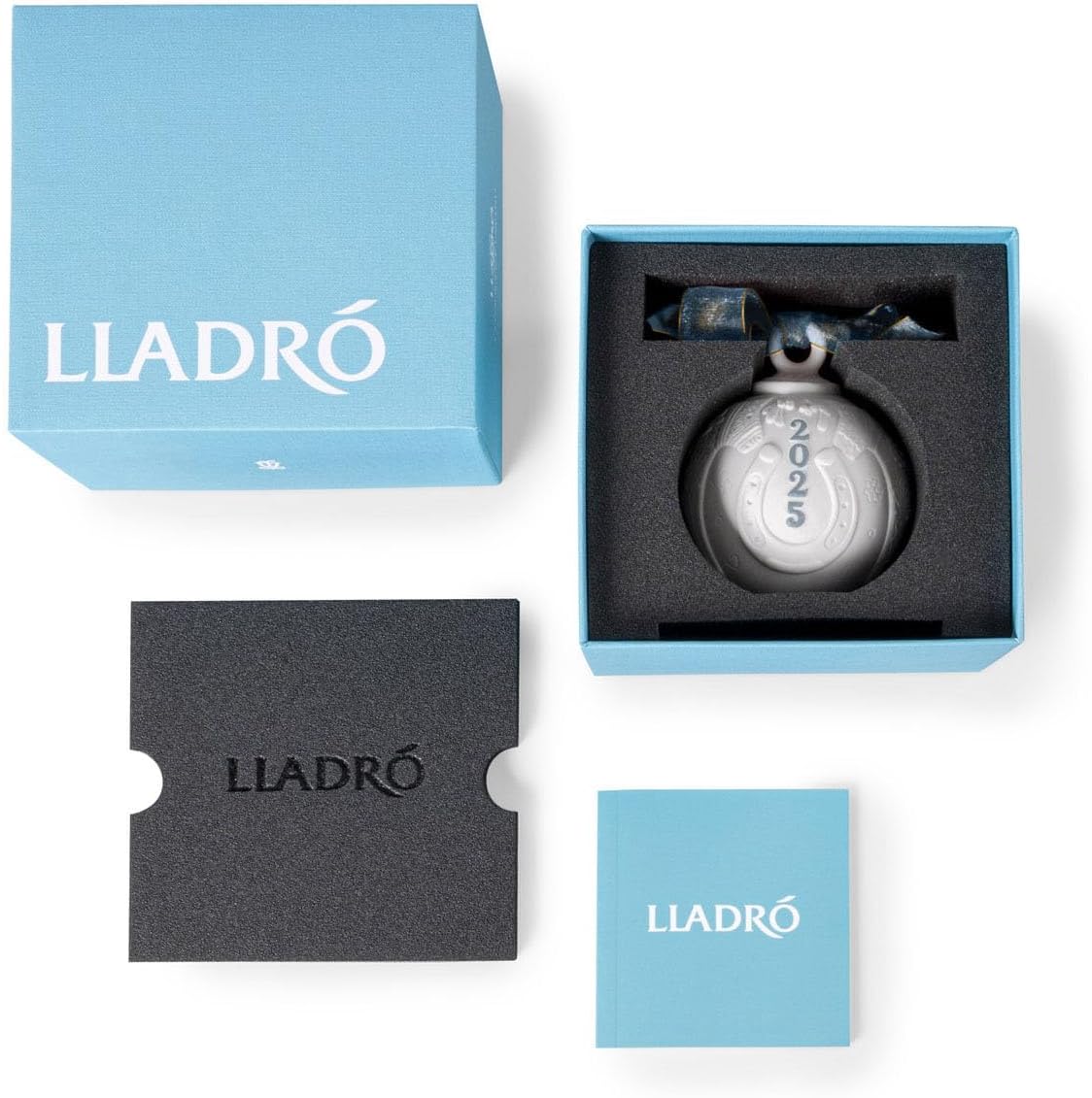 LLADRÓ Blue 2025 Christmas Ball. Decorative Ornament in Matte Porcelain with Blue Details. Porcelain Christmas Ball