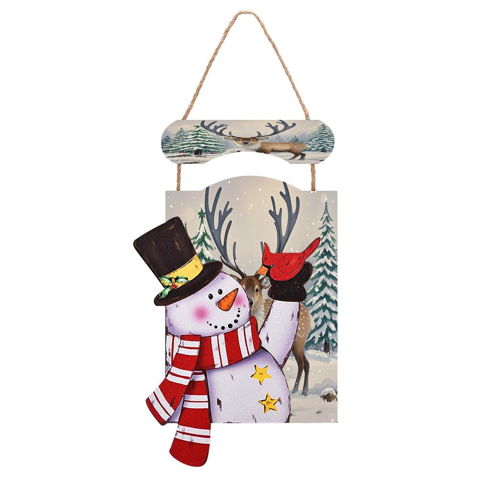 Panneau de Noël en bois avec corde décorative ours blanc de Noël