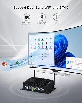 WEIDIAN Fanless PC, Industrial Mini PC Core i7-10510U (up to 4.90 GHz), Dual HD+DP Triple Display, 2RS232/RS422/RS485 COM, 2RJ45 LAN, 6USB, GPIO, Dual Band WiFi, BT, Linux, Ubuntu(32GB RAM 1TB SSD)