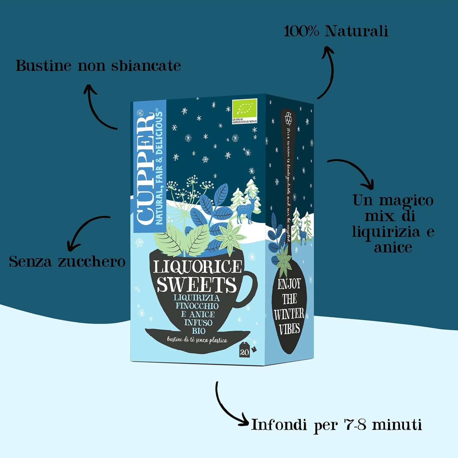 Bolsitas de Infusiones Ecológicas con Regaliz dulce, Hinojo y Anís - Apto para Veganos