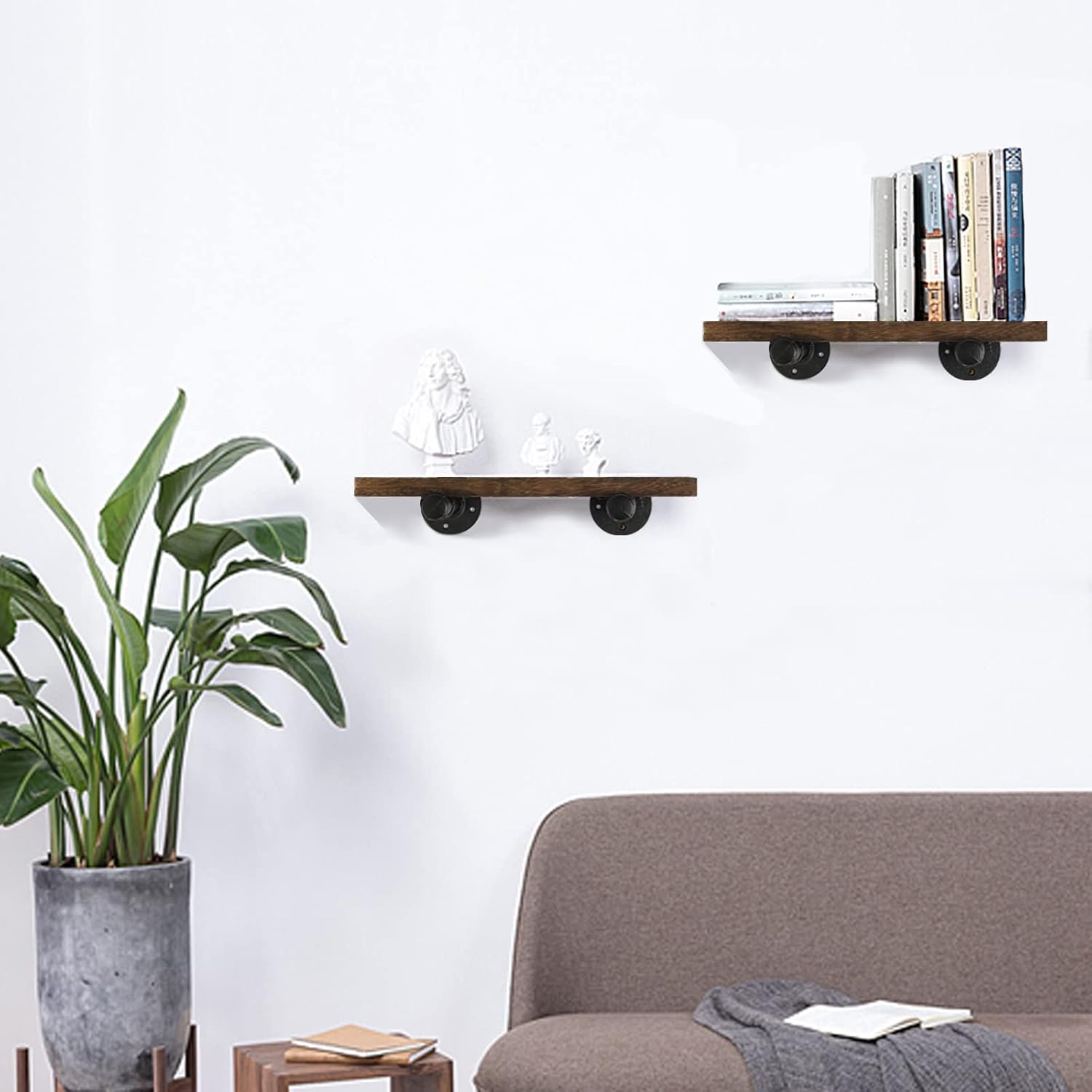 3/4" Industrial Black Iron Pipe Shelf Brackets, Rustic Wall Mounted DIY Shelving Brackets Hanging Custom Pipe Brackets for Floating Shelves (6 Inch, 4)