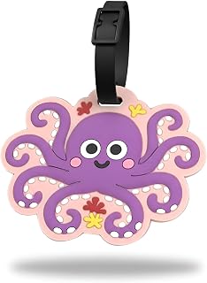Luggage Tags for Suitcases – Cute Octopus Silicone ID Label, Durable Travel Accessories for Kids and Adults, Easy to Spot Name Tag for Backpack & Baggage Identification (Octopus)