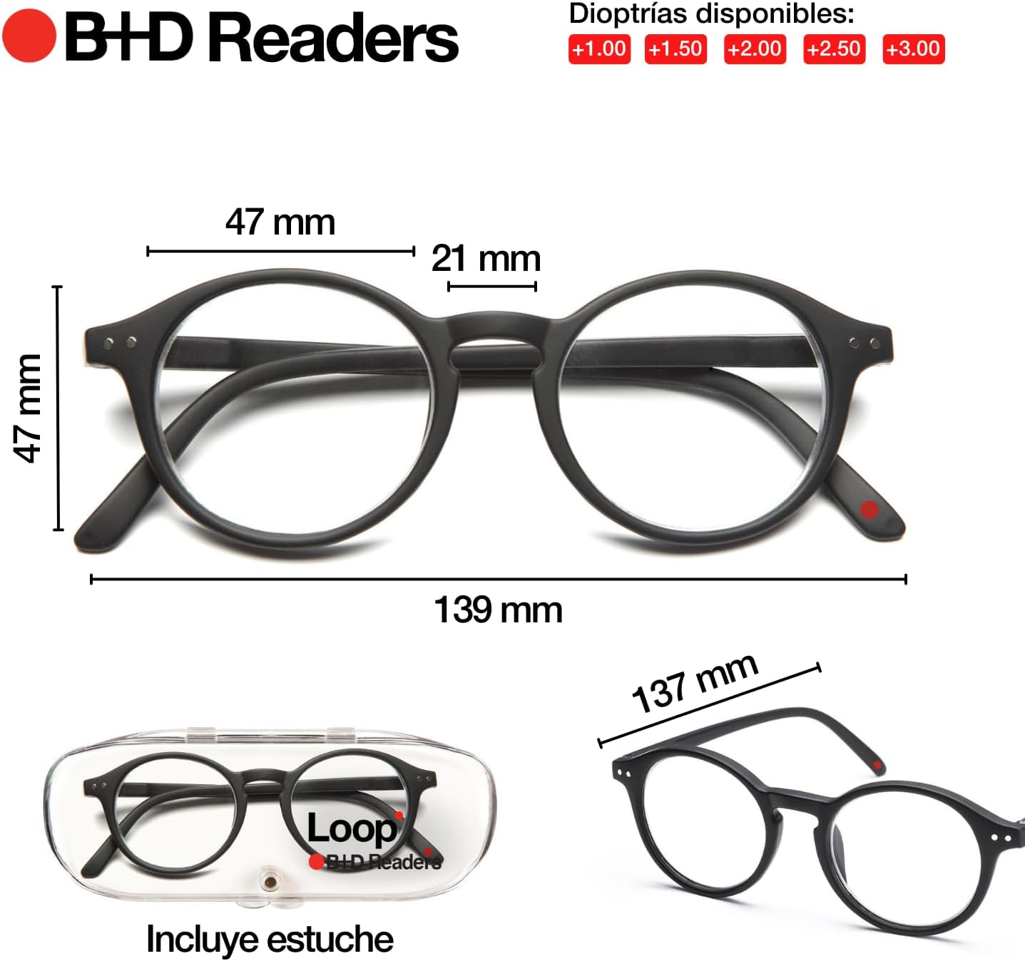 B + D Reading Glasses - Brand Loop Readers - Material Frame and Temple: PC soft touch - Temples with flex Unisex