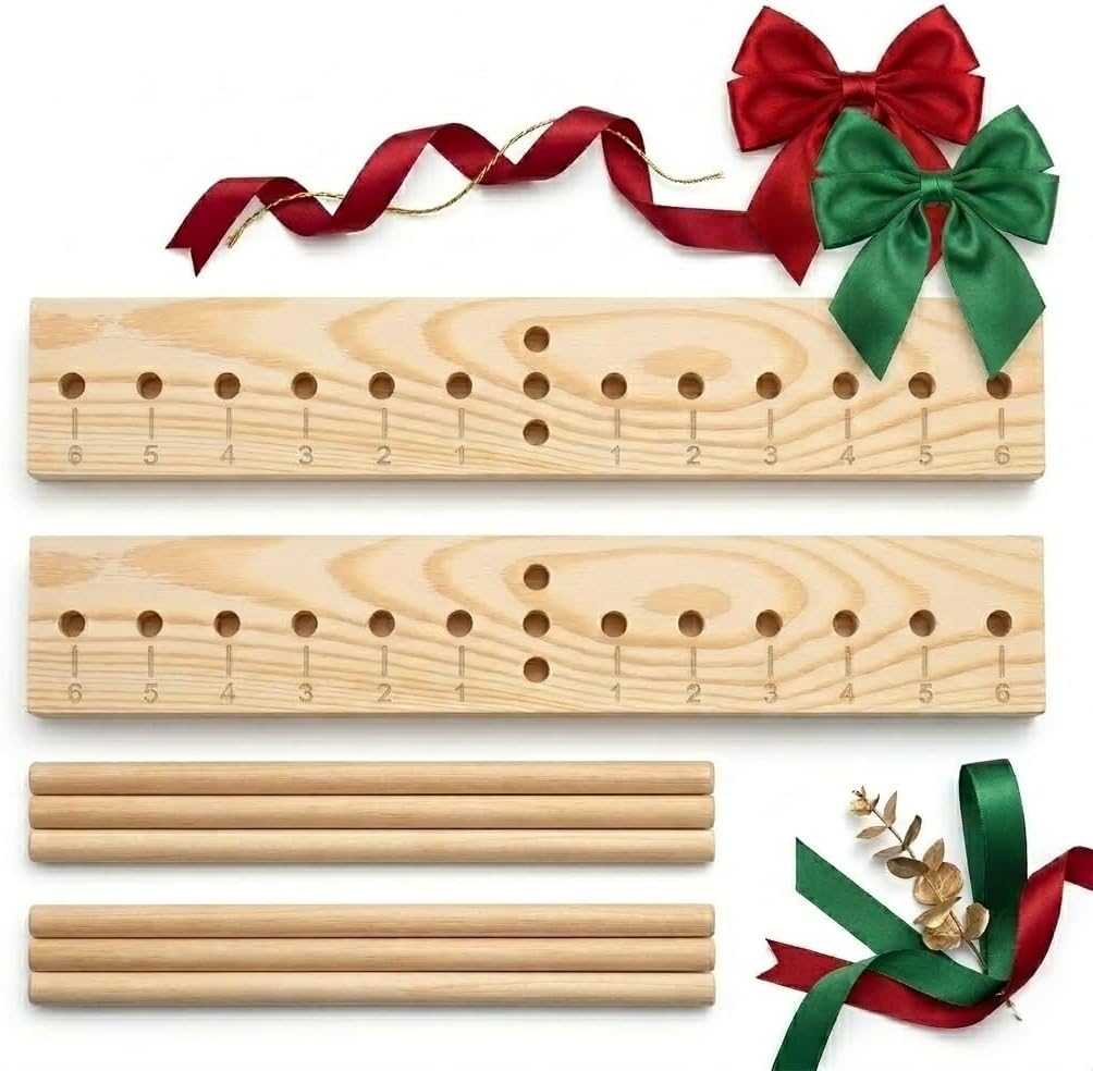 MLXUANLA 2 Pack 12 Inch Bow Maker - Wooden Ribbon Tool for Wreaths, Gift Wrapping - Beech Wood Bow Making Tool for Hair Bows, Crafts