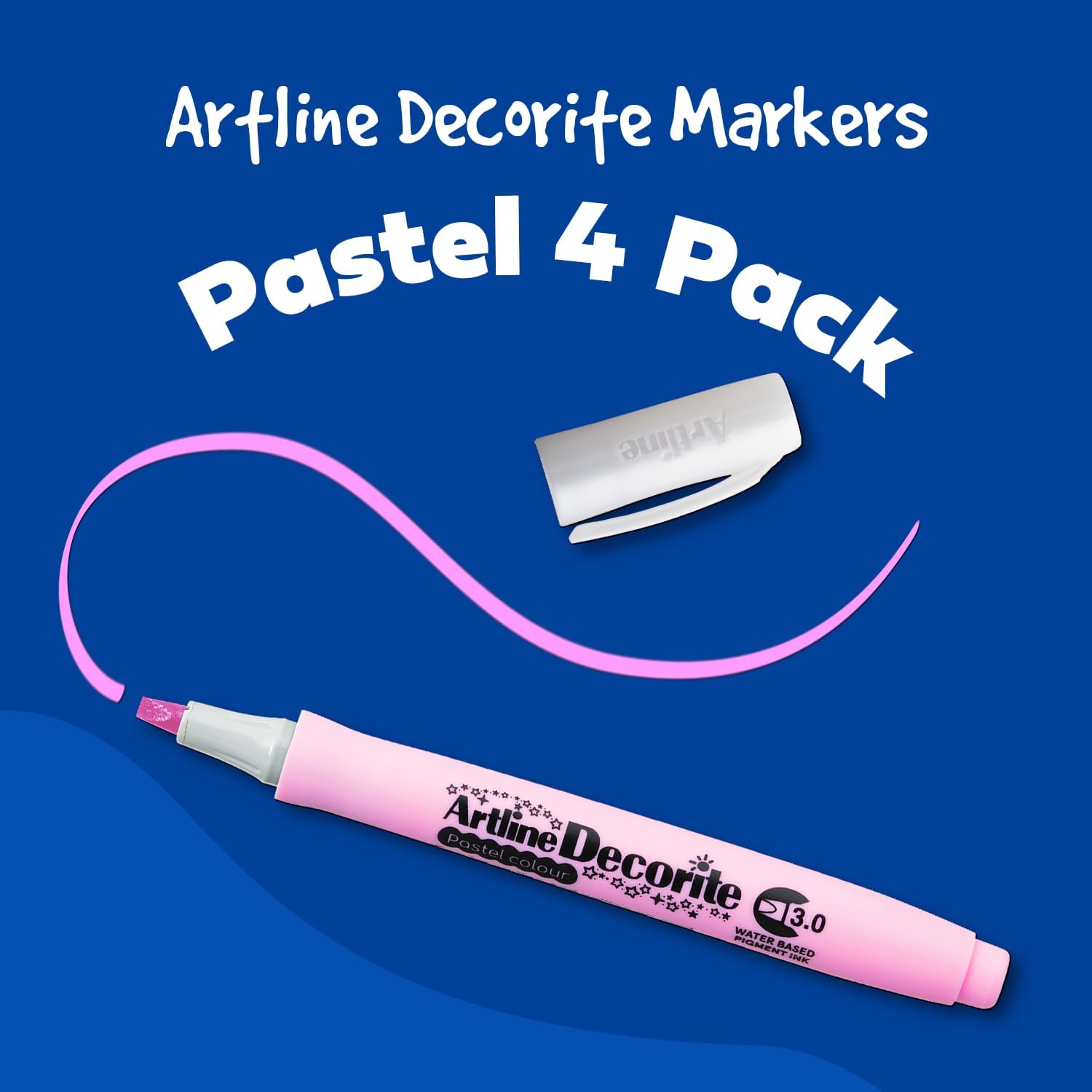 Artline Decorite EDF-3 Wet Erase Markers, 3.0mm Flat Tip Pastel Color Markers for Arts & Crafts, Fade-Resistant, Ideal for Overpainting & Layering - Pastel Pink, Blue, Green & White, 4-Pack image 2
