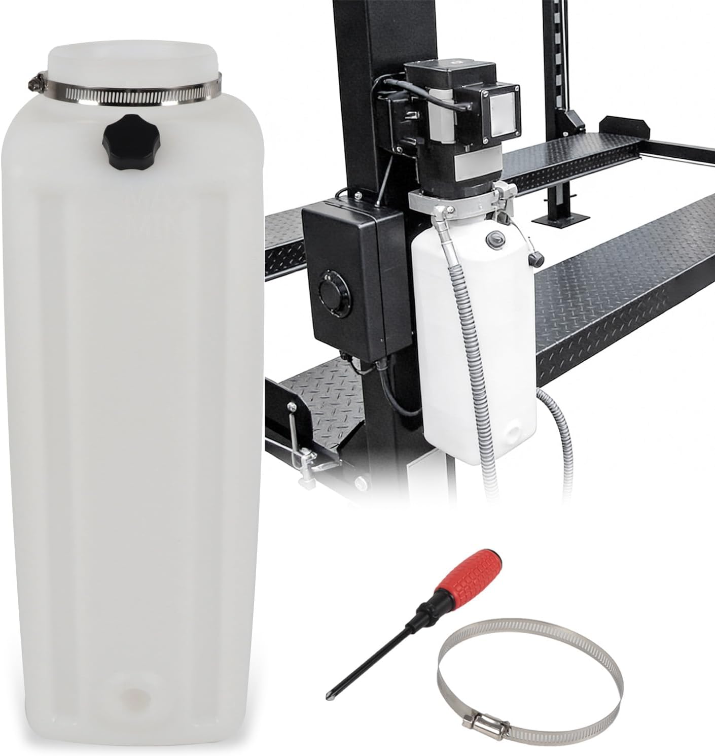 Oil Reservoir Tank Replacement For DURO Lift For White Oil Container Lift Motor Auto Lift Power Unit Compatible with Prokar, Eagle,Tuxedo Lift & Strong Arm,Pro Line,Iron Horse.