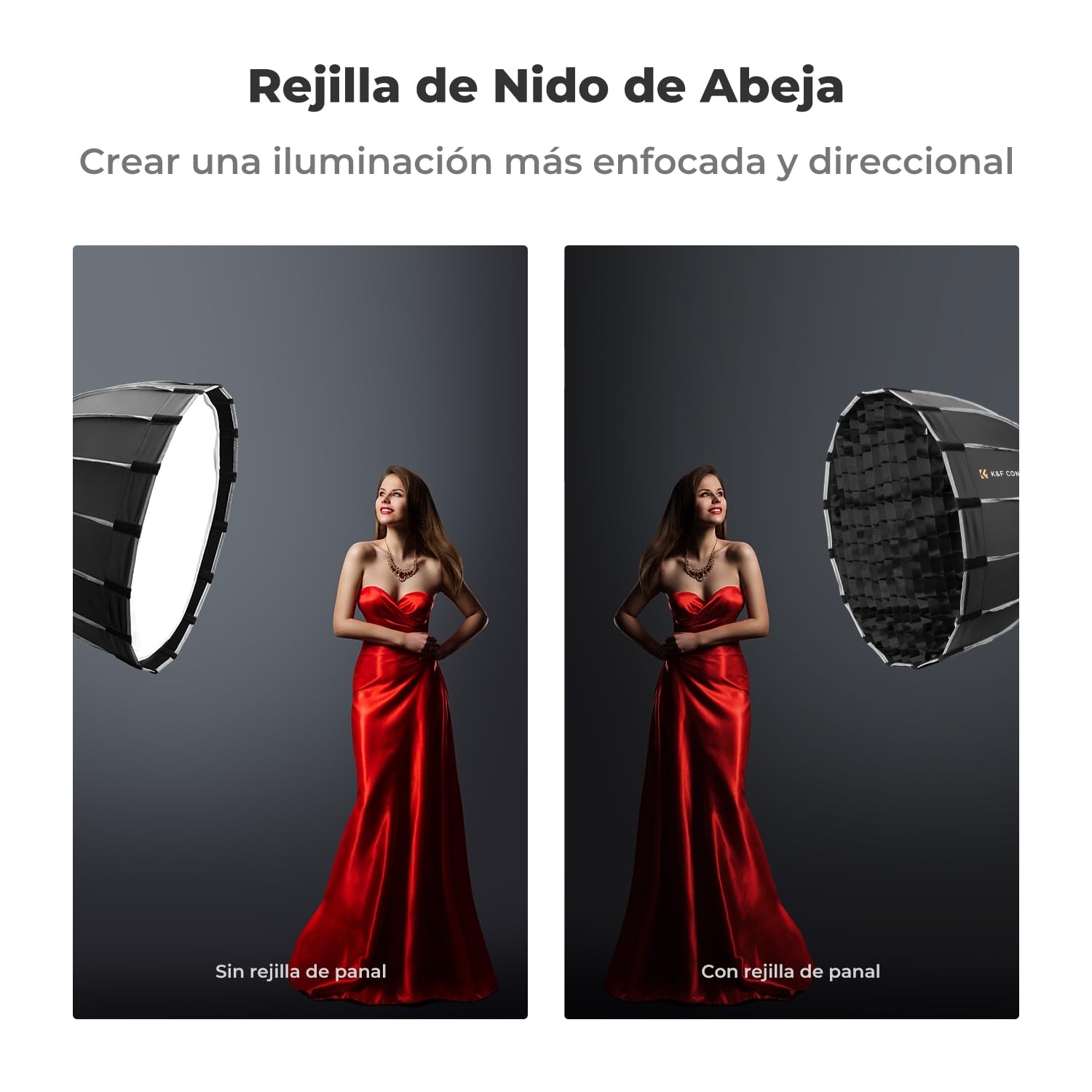 K&F CONCEPT Softbox Parabólico 120cm Bowens para Estudio Foto | 16 lados, rejilla honeycomb, difusor suave, liberación rápida, bolsa, retrato producto vídeo
