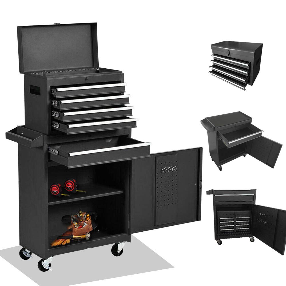 5-Drawer Tool Chest Tool Box, Rolling Tool Chest Removable Sliding (Dblack)