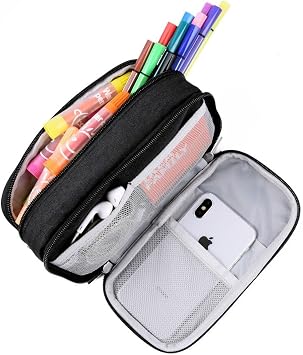 Large Pencil Case Big Capacity Pencil Cases Pencil Bag Pen Pouch, 3 Multi Compartments Stationery Office School Supplies High Storage Organiser for Boys Girls Teenage Adult Makeup Bag, Black