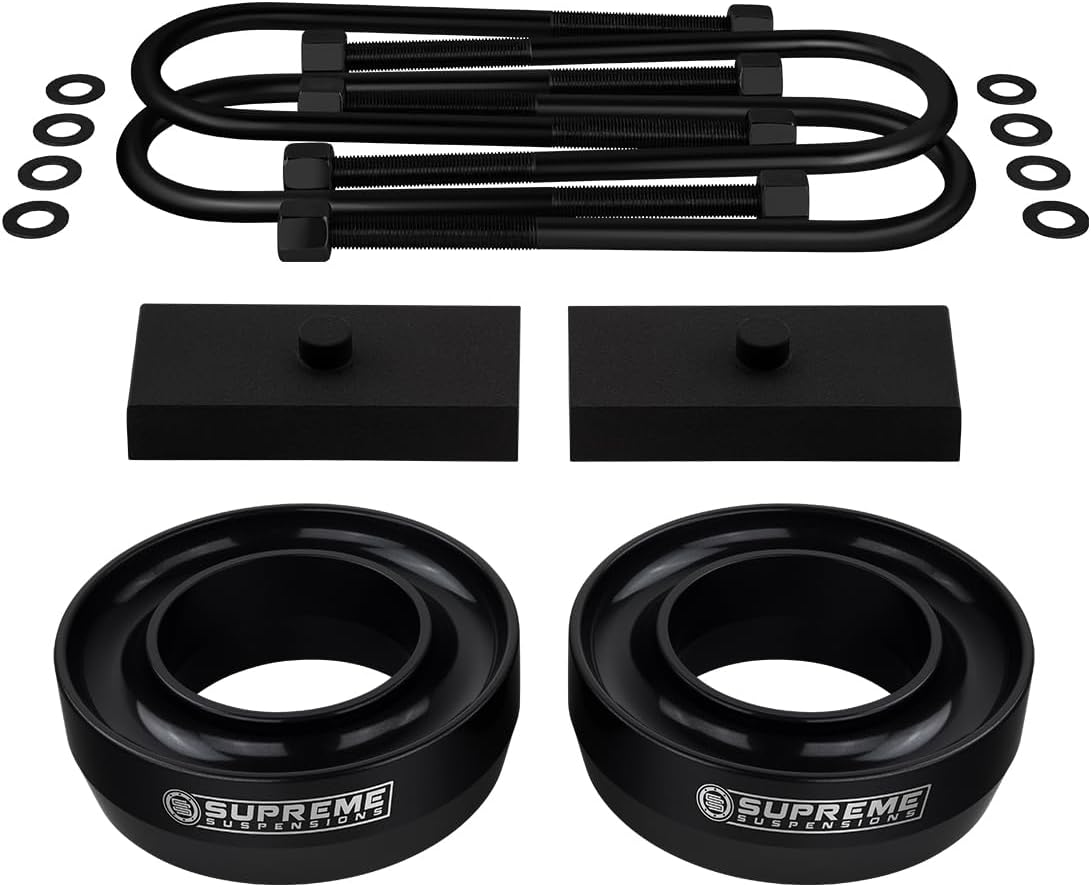 Supreme Suspensions - 2.5" Front + 1" Rear Lift Kit for 2003-2013 Dodge Ram 2500 3500 (2WD - 4" Axle) Coil Spring Spacers + Lift Blocks + Round Bend U-Bolts Full Suspension Lift Kit