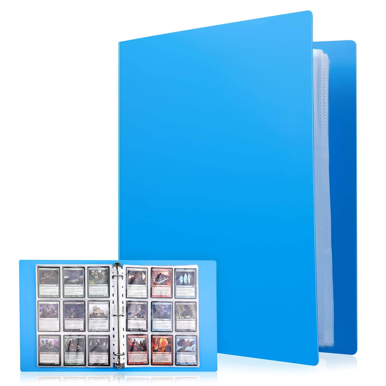 Lictin Sammelkarten Album 540 Pockets Karten Folien Sammelmappe，Transparent Sammelkarten Karten Hüllen Sammelkarten Hülle mit Blau wasserdichter Box