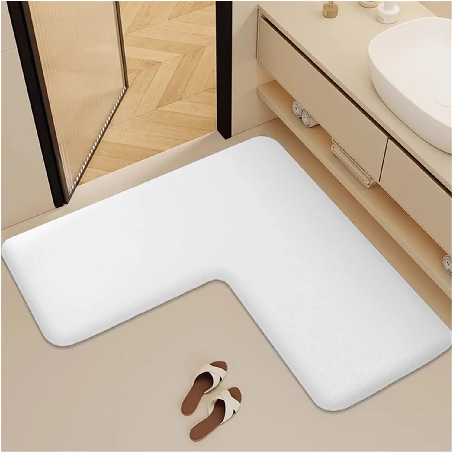 Corner Rug L Shaped Kitchen Corners Rugs, Thickened Flannel L-Shaped Bathroom Absorbent Floor Mat Furry Shower Room Foot Mat Non-Slip Dirt Resistant Toilet Mat(Dark Gray,XXL)