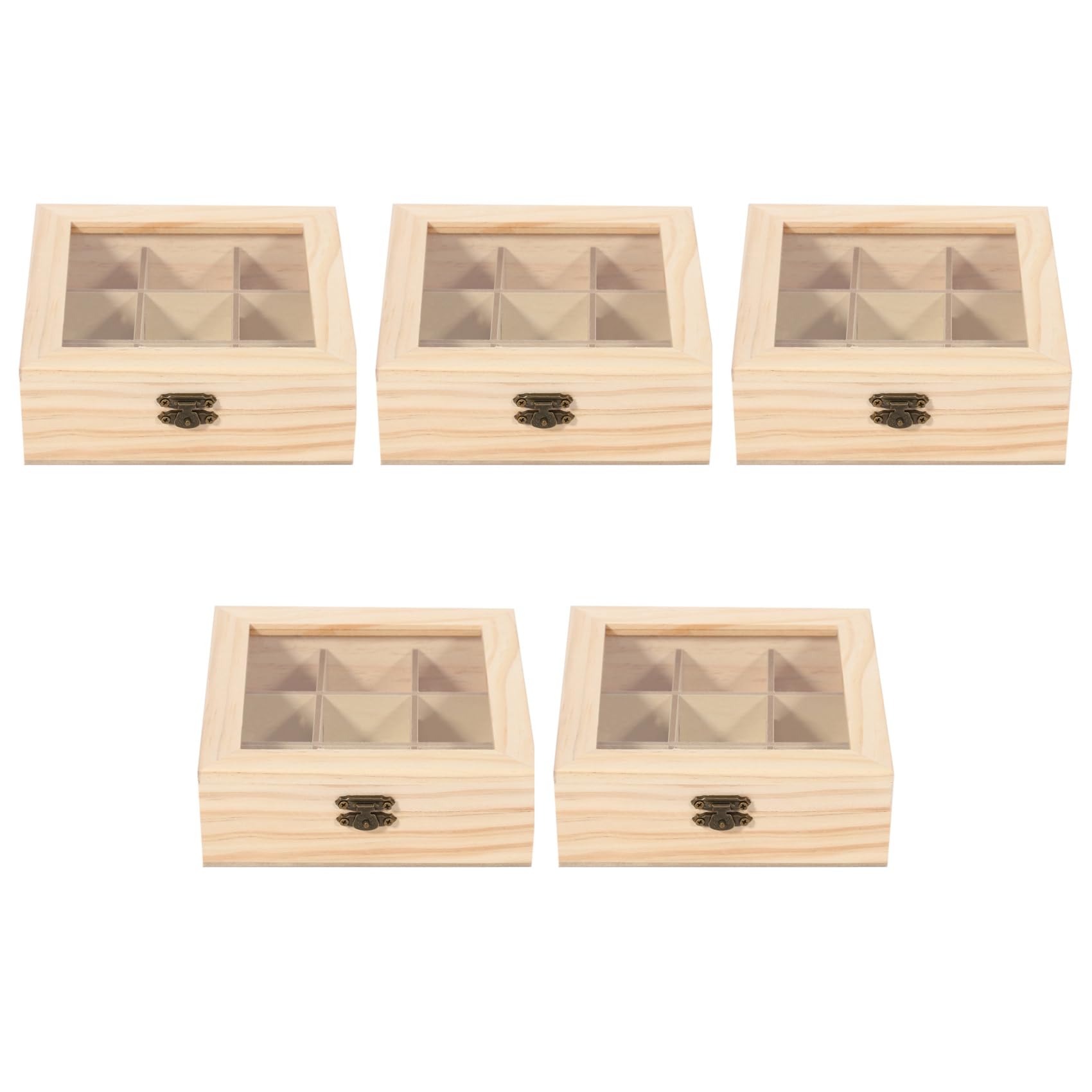 Vjsujehgy 5X Wooden Tea Bag Jewelry Organizer Chest Storage Box 9 Compartments Tea Box Organizer Wood Sugar Packet Container