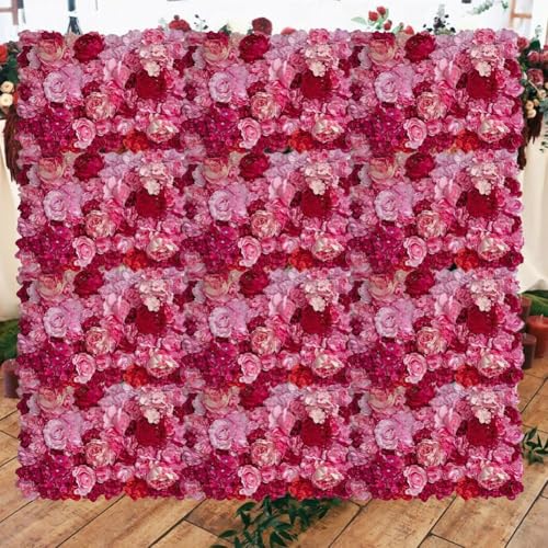 Panneau mural de fleurs 3D rose en soie pour fond de mariage - 8