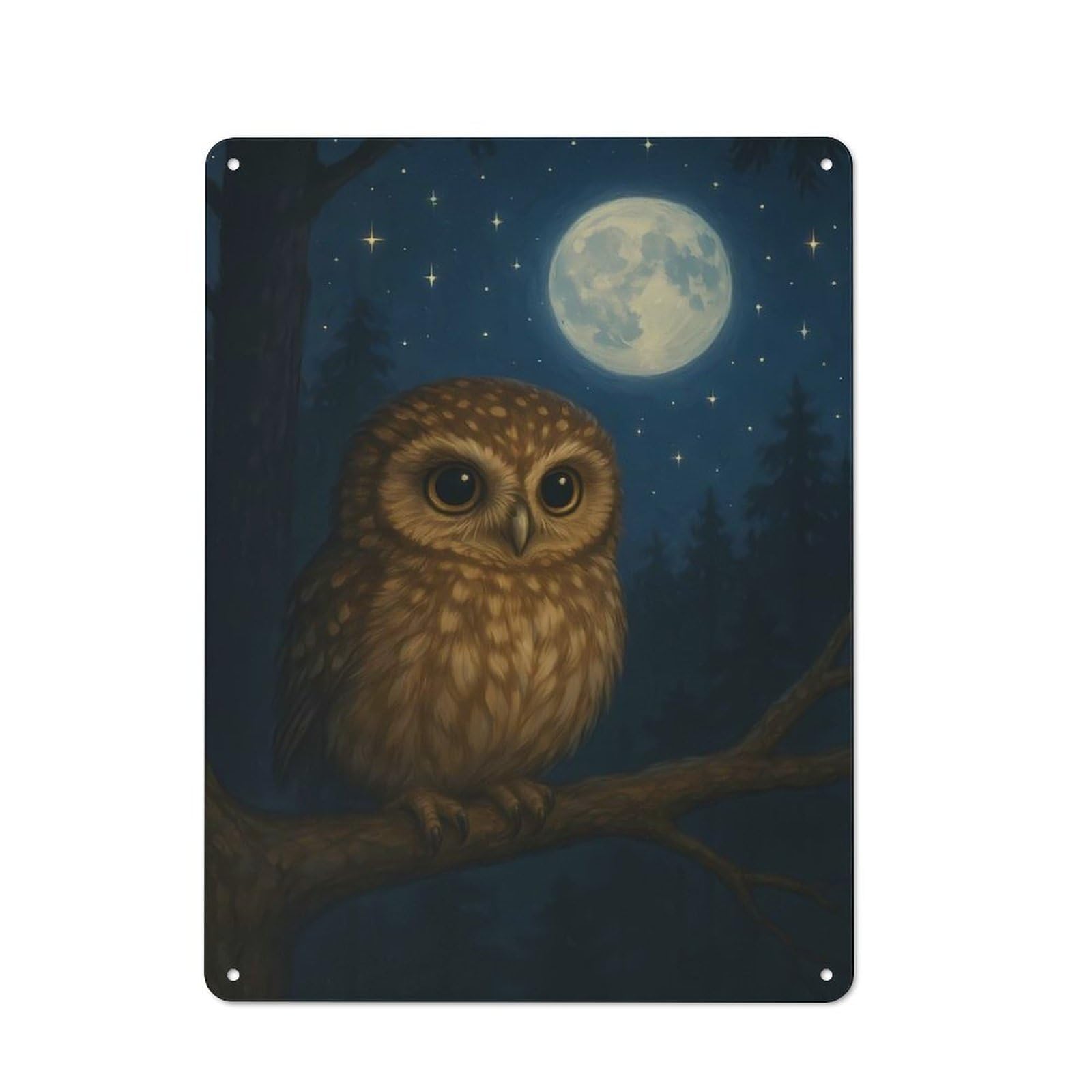 Junmoney Cute Owl Under Moonlight Retro Metal Sign 40X30cm For Garage Wall, For Home Interiors And Metal Sign Collectors