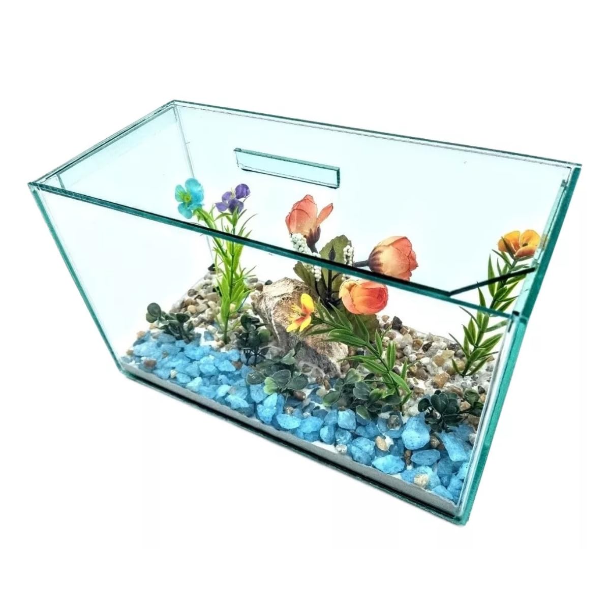 Aquário 4,5l Decorado Retangular 25x12x15cm Peixe Água Vidro