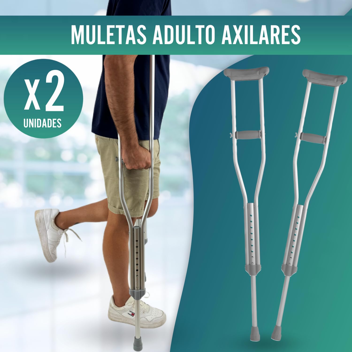 OrtoPrime Stampelle Ascellari x2 – Stampelle Ortopediche Regolabili Adulti in Alluminio Leggero – Stampella Pieghevole Uomo Donna – Bastoni Canadesi Confortevoli per la Deambulazione