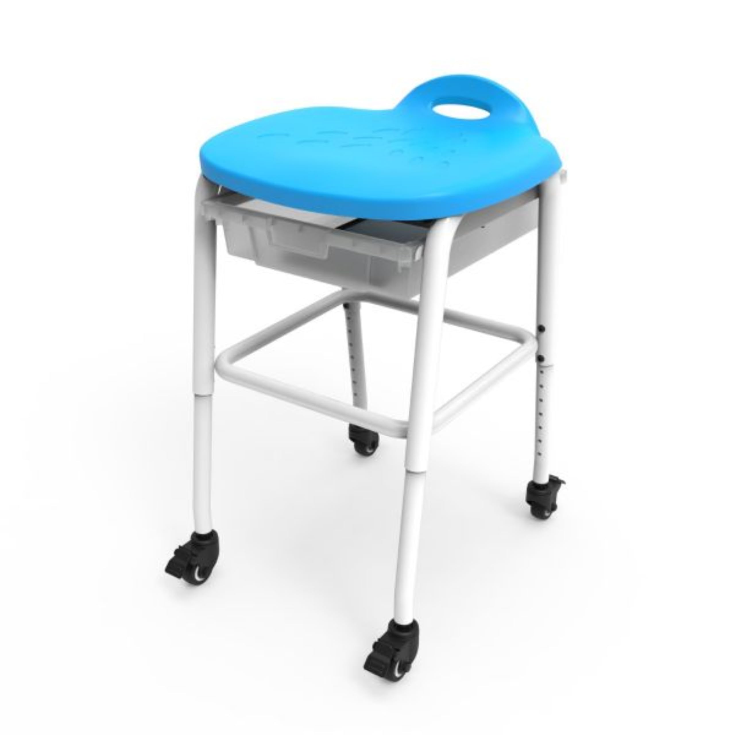 Classroom Basics MBS-Stool-2 Adjustable-Height Stackable Classroom Stool with Wheels and Storage