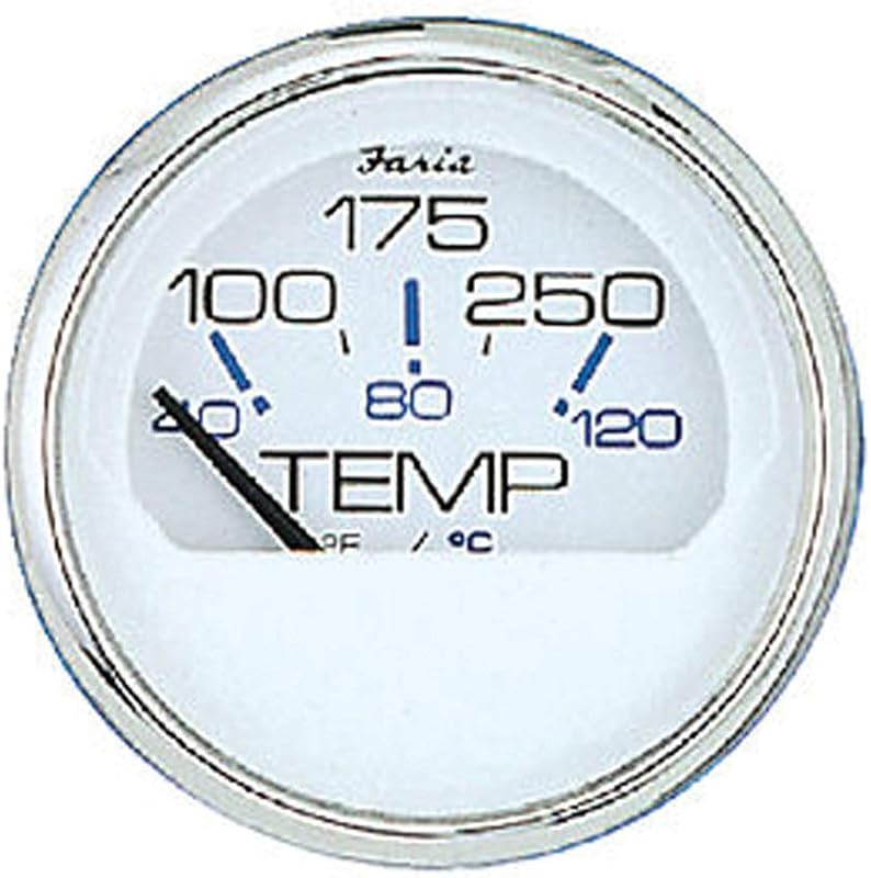 Manômetro de temperatura da água Faria 13804 Chesapeake com aro de aço inoxidável, 100–250 °F (37,8–121,1 °C), 2" – 1 unidade
