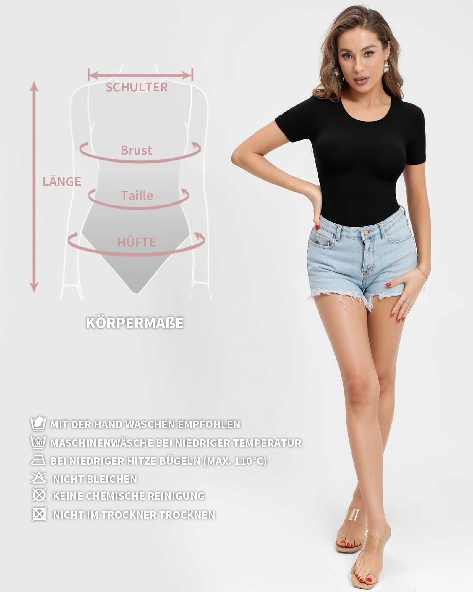 ALGALAROUND Body pour femme - Manches courtes - Avec col rond classique - En coton - Élégant - T-shirt pour femme