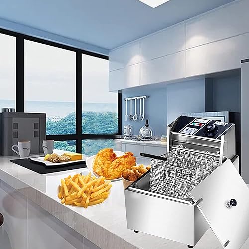Miniatura 2 de Freidora eléctrica con cesta y tapa acero inoxidable profesional comercial para el hogar máquina de freír con pollo y pavo freidora francesa 1 tanque
