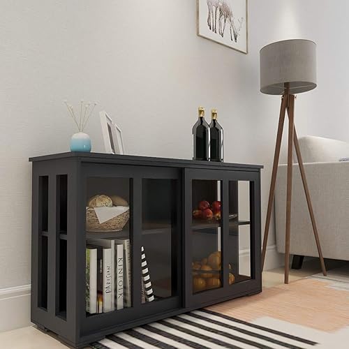 Miniatura 6 de RASOO Aparador de buffet con puerta corrediza de vidrio y estante ajustable, armario de almacenamiento apilable de cocina, muebles antiguos para el