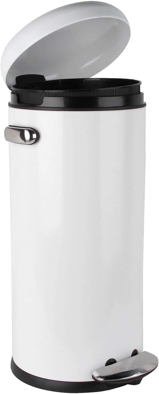 simplehuman Round Retro Step Trash Can, White Steel, 30 L / 8 Gal