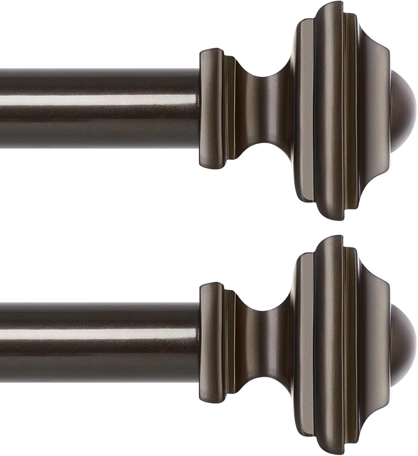 2 Pack Bronze Curtain Rods 48 to 84 Inches(4-7 Feet),Decorative 3/4 Inch Diameter Drapery Rod Set with Square Finials,Size:36''-88'',Antique Bronze