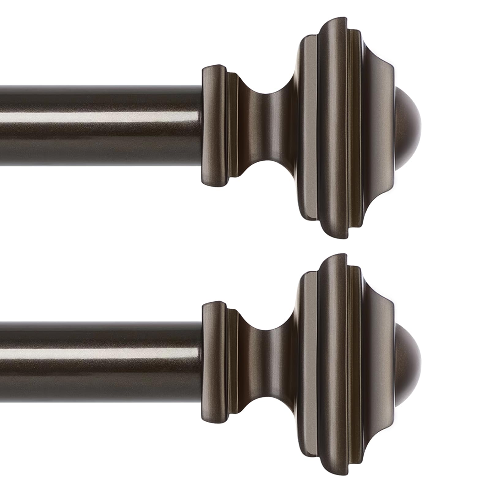 2 Pack Bronze Curtain Rods 28 to 48 Inches(2.3-4 Feet),Decorative 3/4 Inch Diameter Drapery Rods,With Square Finials,Size:18''-45'',Antique Bronze