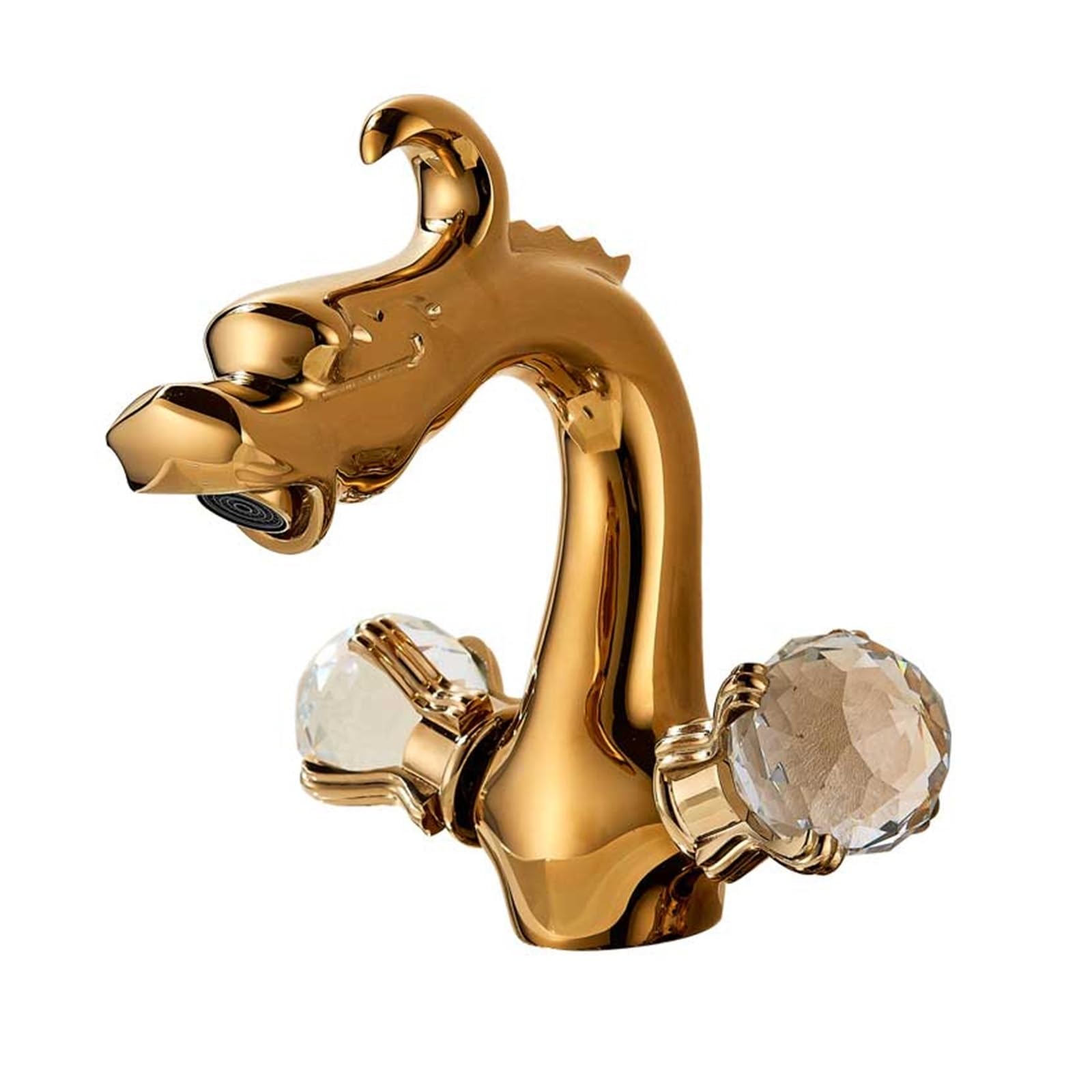 Robinet mitigeur dragon doré avec poignées en cristal pour lavabo chic