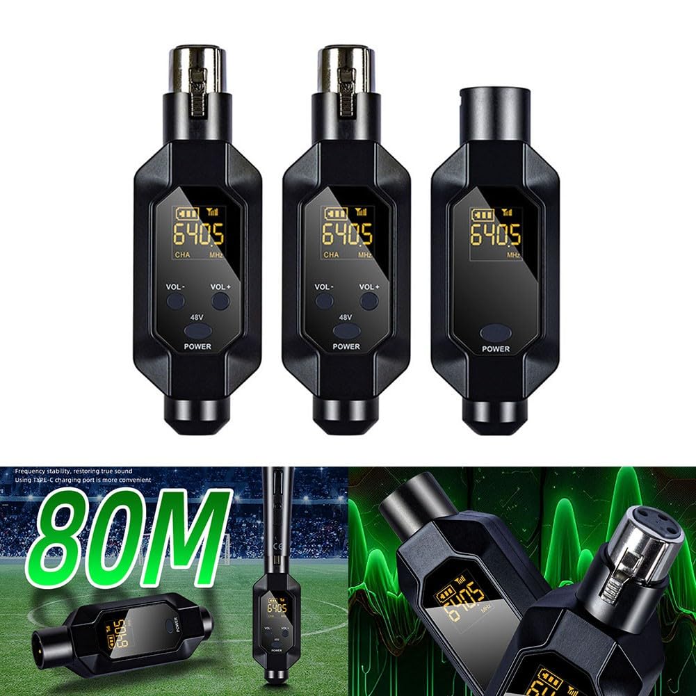 HpLive XLR Mikrofon Sender Empfänger，Kabelloser Mikrofon-Konverter，Drahtloses Mikrofon Konverter Transmitter System für dynamisches Mikrofon für Gesang/öffentliches Reden(1 in 2)