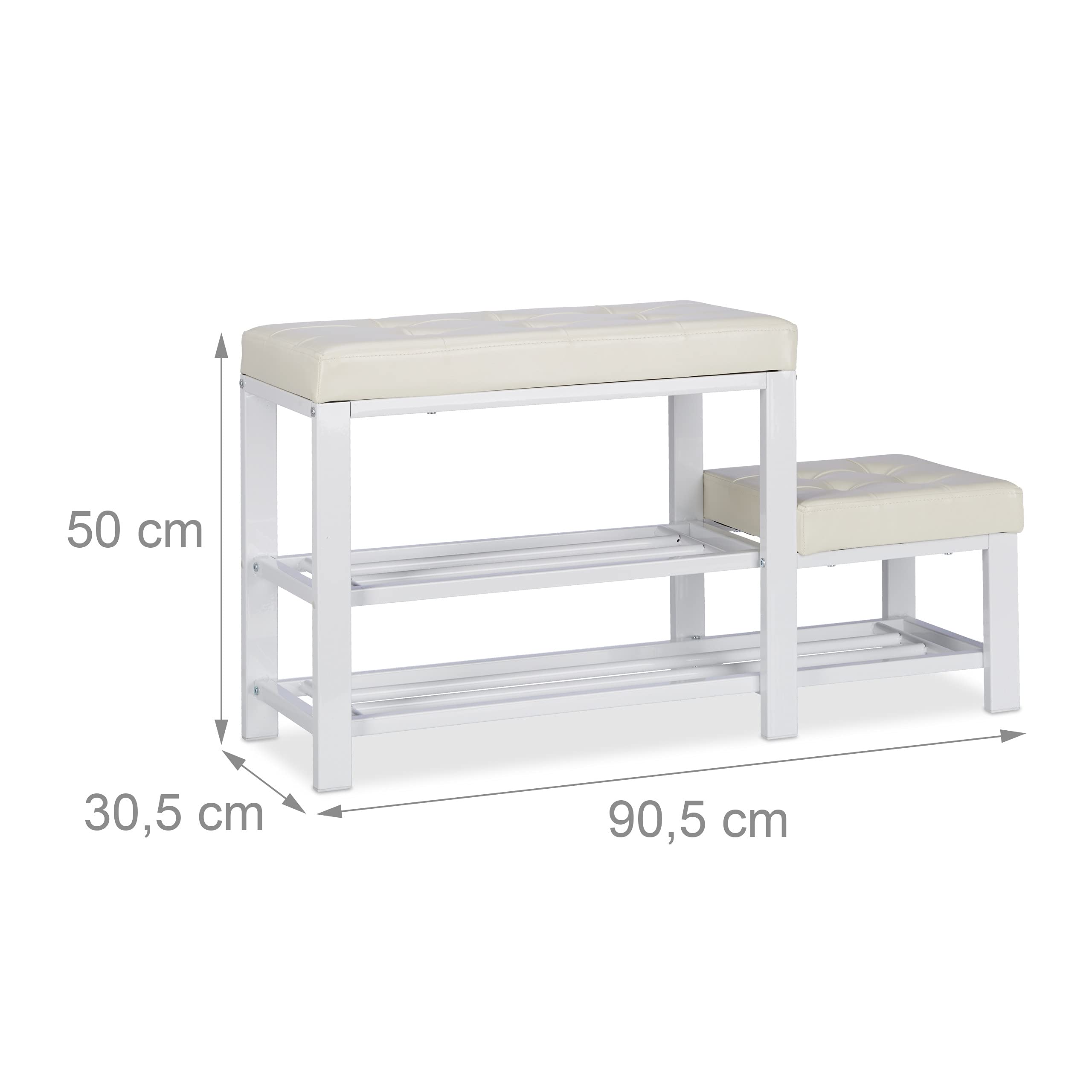 Relaxdays Panca Scarpiera con Sgabello, Seduta Imbottita, 2 Ripiani, per Bambini, HxLxP: 50 x 90,5 x 30,5 cm ca., Bianco