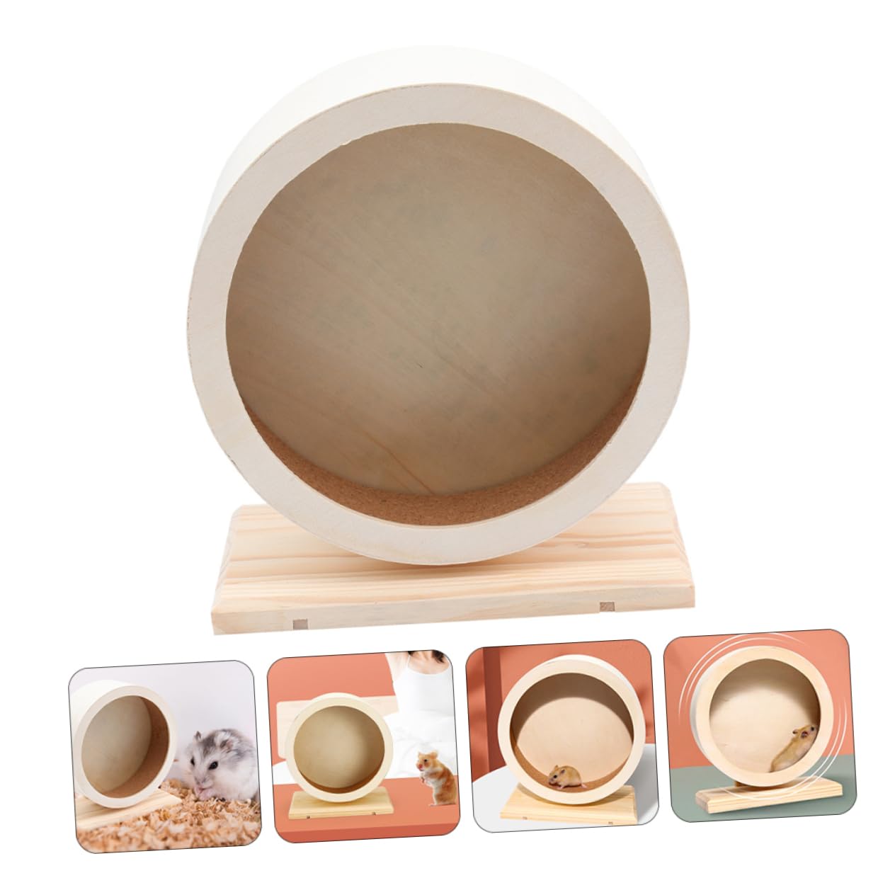 Roue D’Exercice pour Hamster Silencieuse en Bois Beige, Jouet
