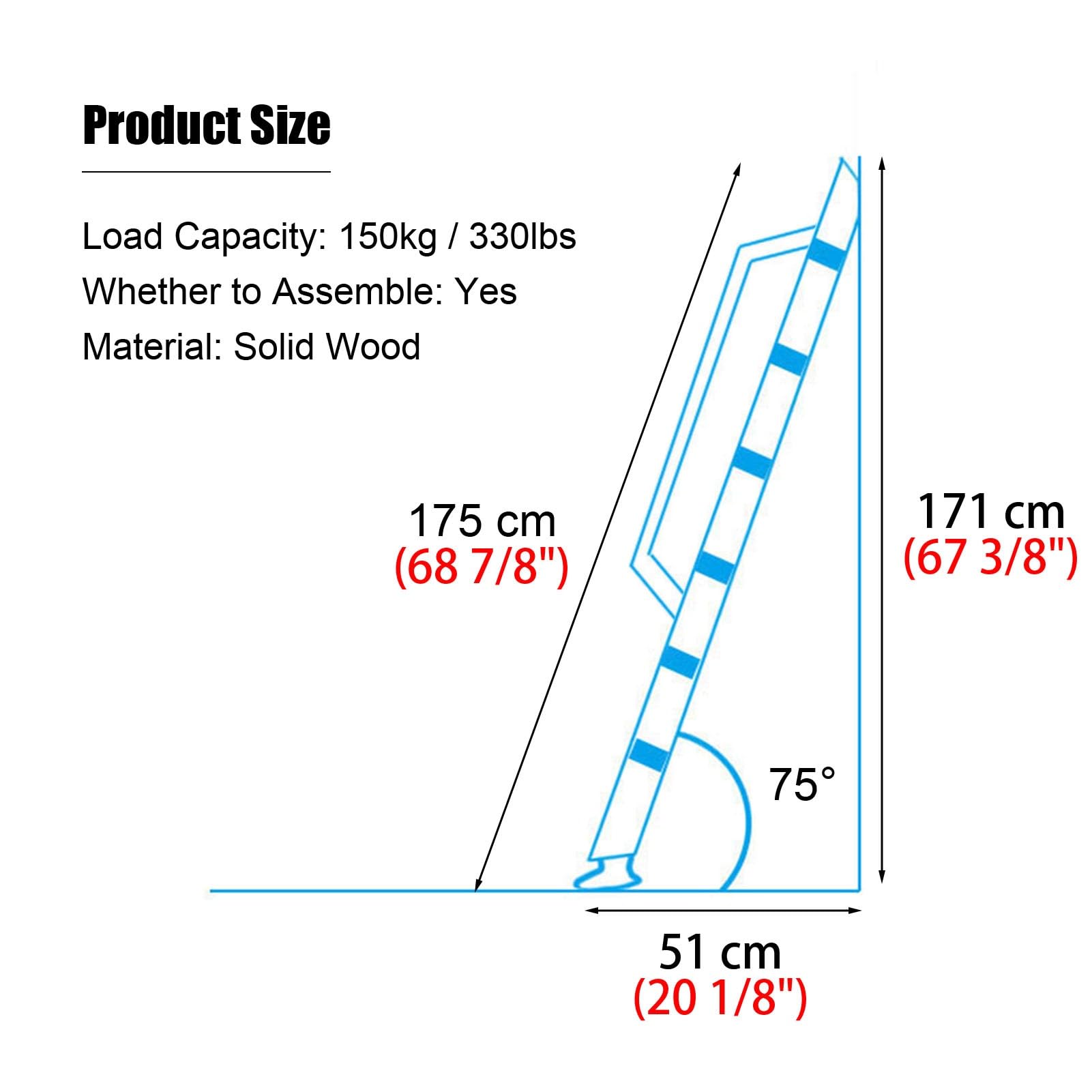 Scala Retrattile in Legno Marrone per soffitta - Scala di Emergenza Interna per Garage, soppalco, Cantina e Finestra di Uscita. Scala per Letto Facile da Usare con corrimano (Dimensioni)