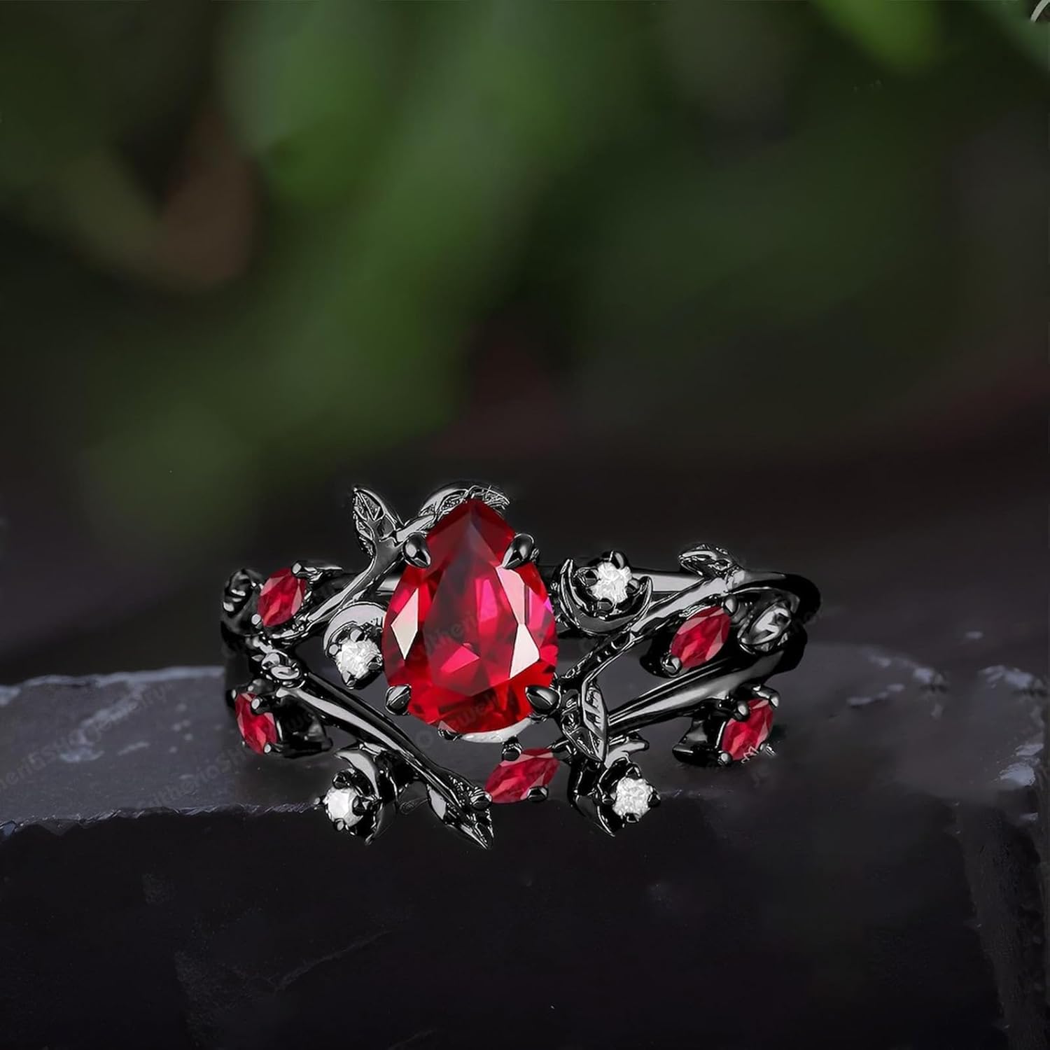 Created Ruby Rings Set for Women Red Created Ruby Wedding Band 925 Sterling 10K 14K 18K Gemstone Vintage Inspired Promise Ring for Anniversary Engagement Jewelry Gifts Size4-12