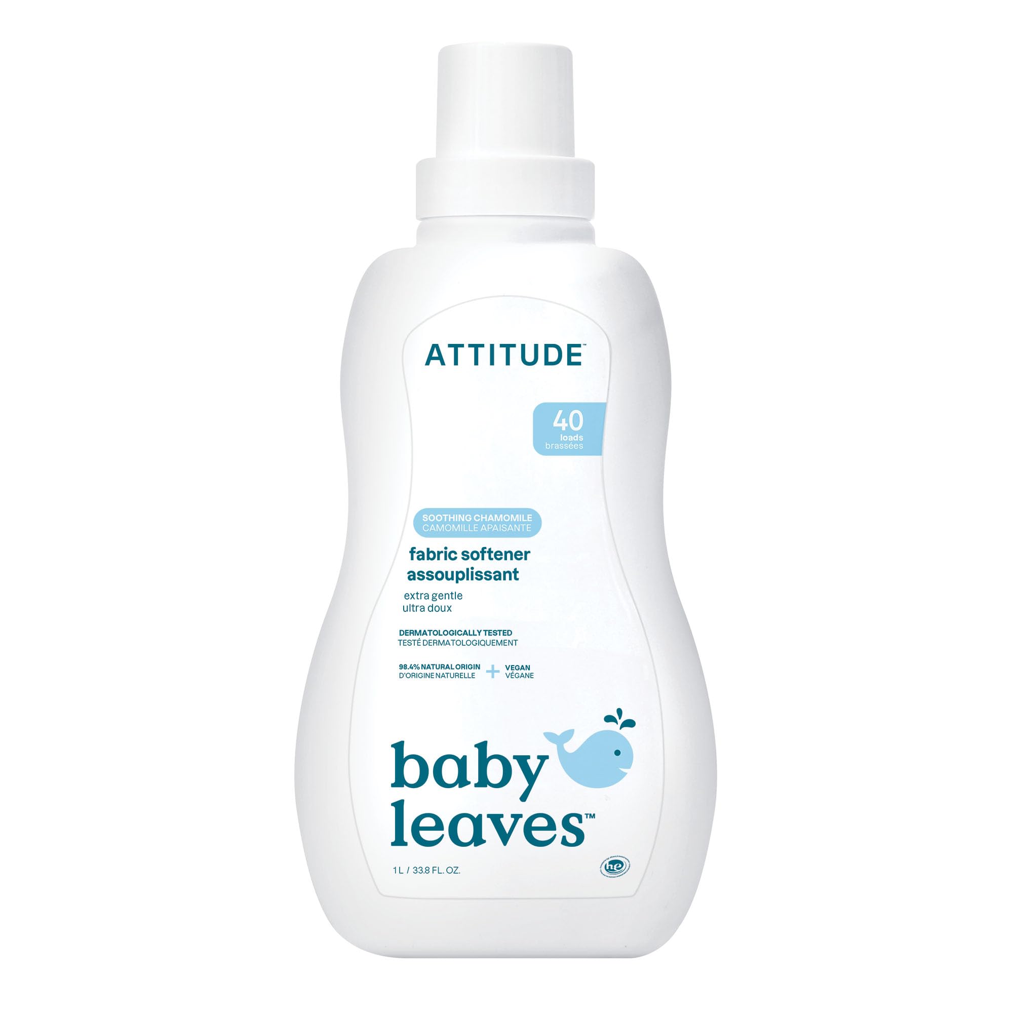 ATTITUDEBaby Fabric Softener, Plant and Mineral-Based Ingredients, HE Compatible, Vegan and Cruelty-free Laundry and Household Products, Soothing Chamomile, 40 Loads, 33.8 Fl Oz